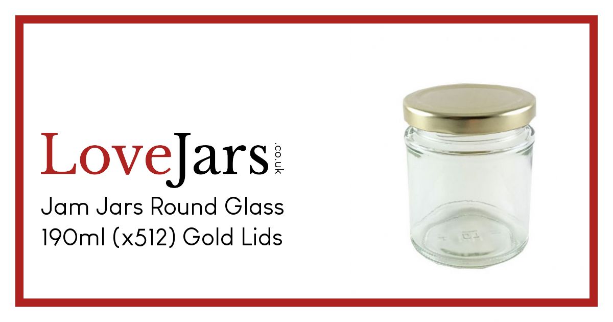 Jam Jars Round Glass 190ml (x512) Gold Lids Round Jam Jars Glass