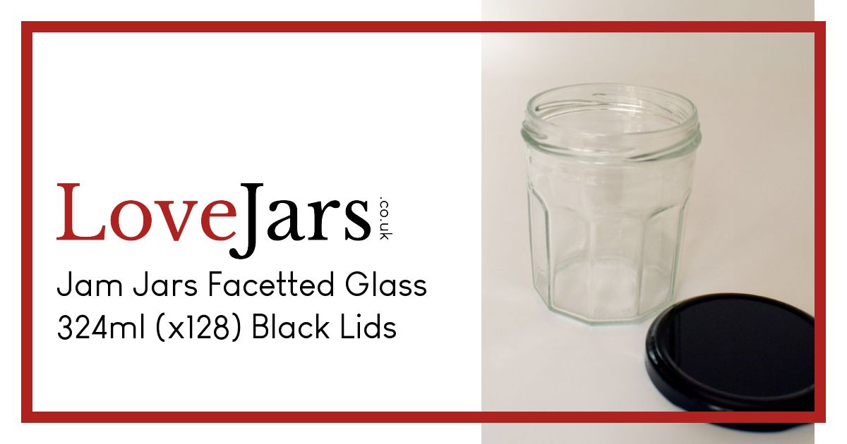 Jam Jars Facetted Glass 324ml (x18) Black Lids Multifaceted Jam Jars