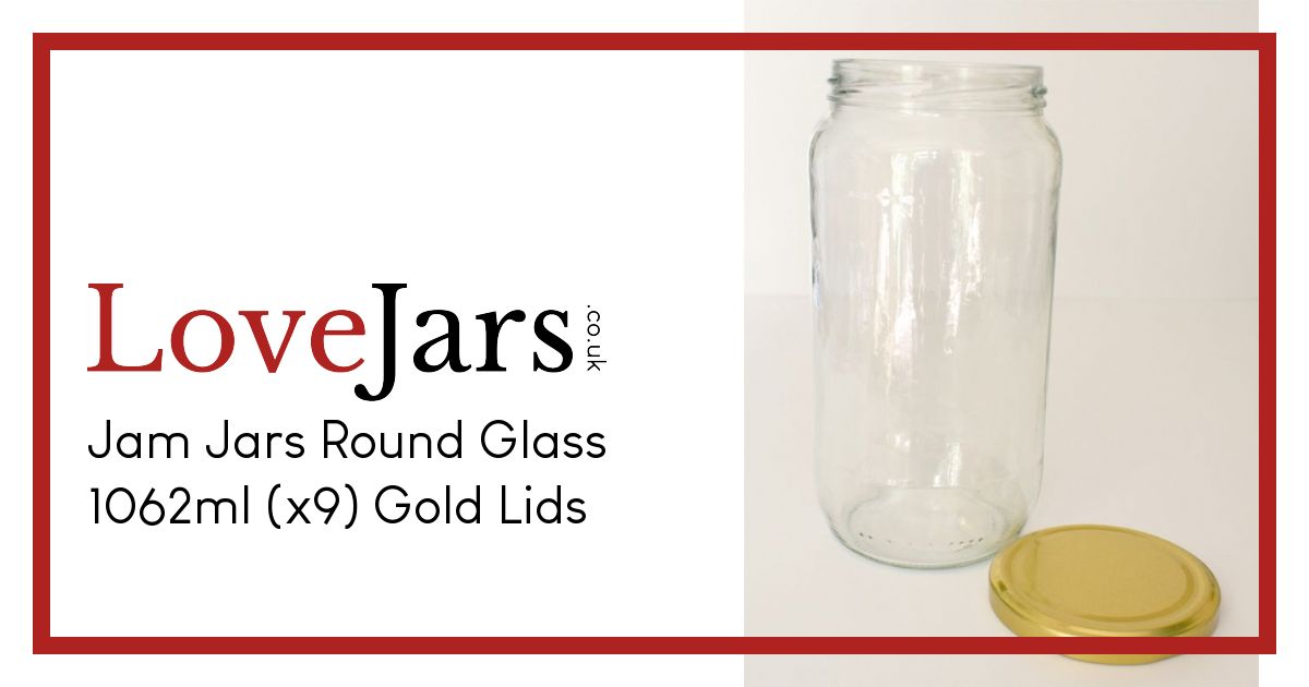 Jam Jars Round Glass 1062ml (x18) Gold Button Lids Round Jam Jars