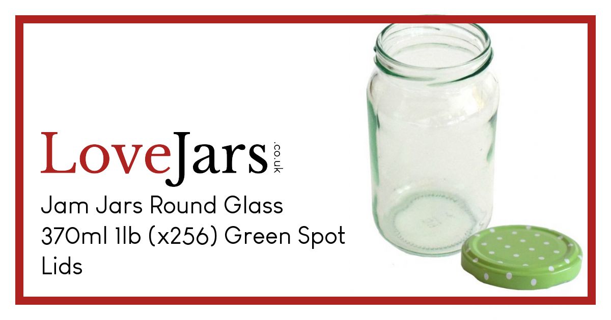 Jam Jars Round Glass 370ml 1lb (x32) Green Spot Lids Round Jam Jars