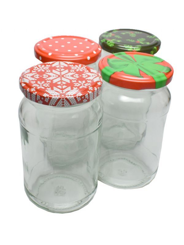 Jam Jars Round Glass 370ml 1lb (x512) Christmas Lids