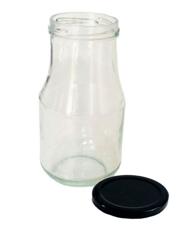 Glass Salsa Bottle 540ml (x72) Black Lids