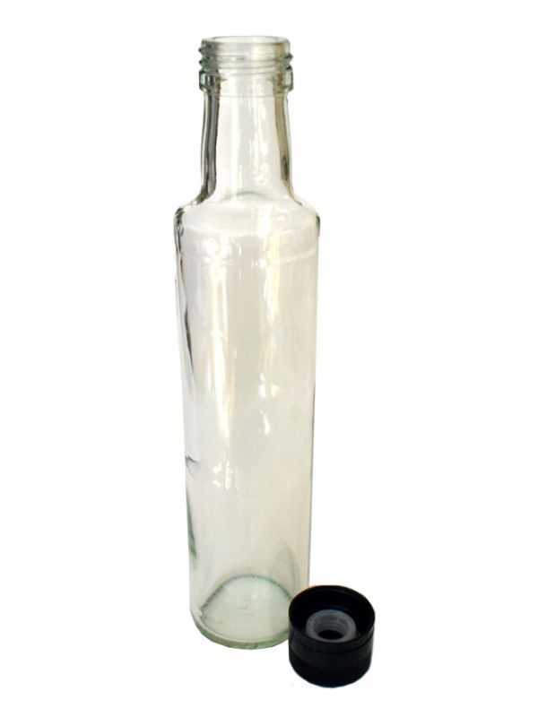 Dressing Glass Bottle 250ml (x100) with Black Pourer Cap 1