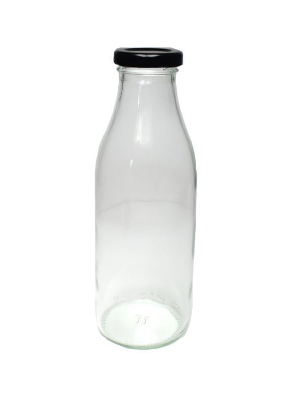 Milk Bottle Glass 500ml (x16) with Black Lids