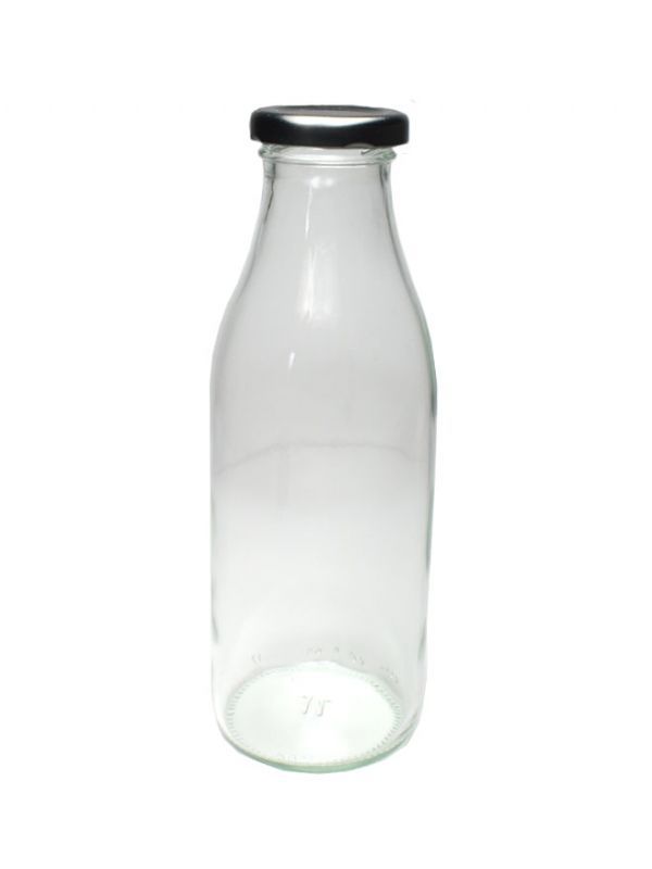 Milk Bottle Glass 500ml (x16) with Silver Lids