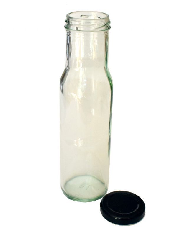 Round Sauce Bottle Glass 250ml (x611) with Black Lids