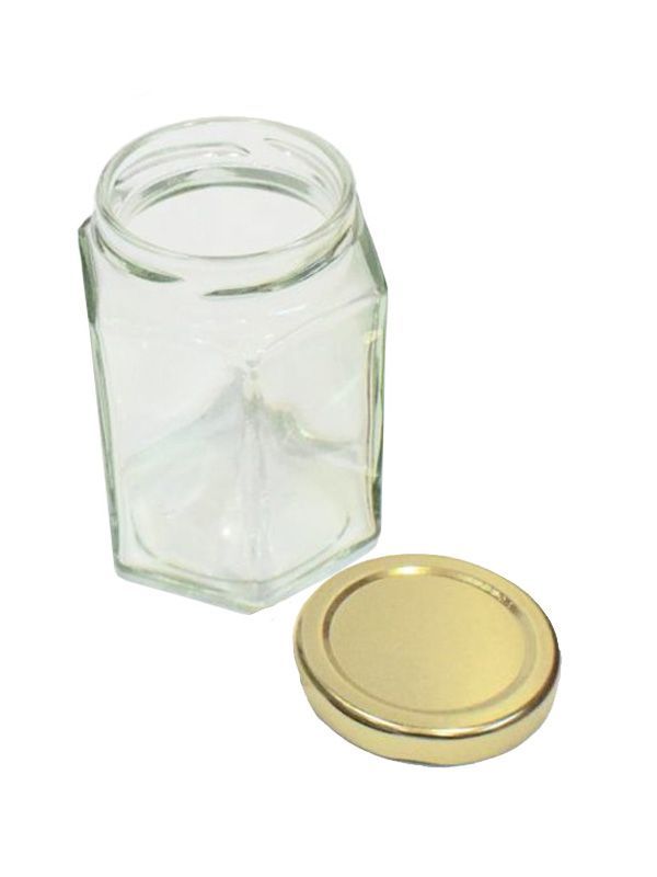 Jam Jars Hexagonal Glass 190ml (x32) Gold Lids 1