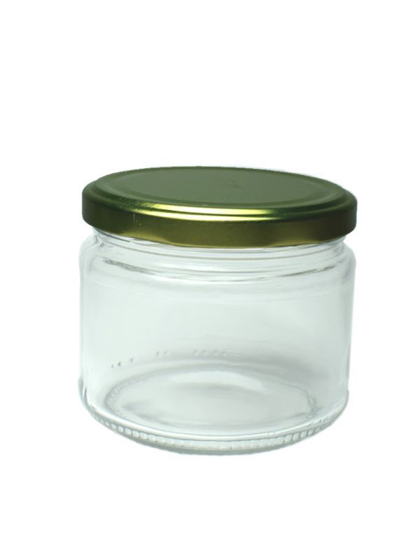 Jam Jars Round Glass Dip 300ml (x9) with Gold Button Lids