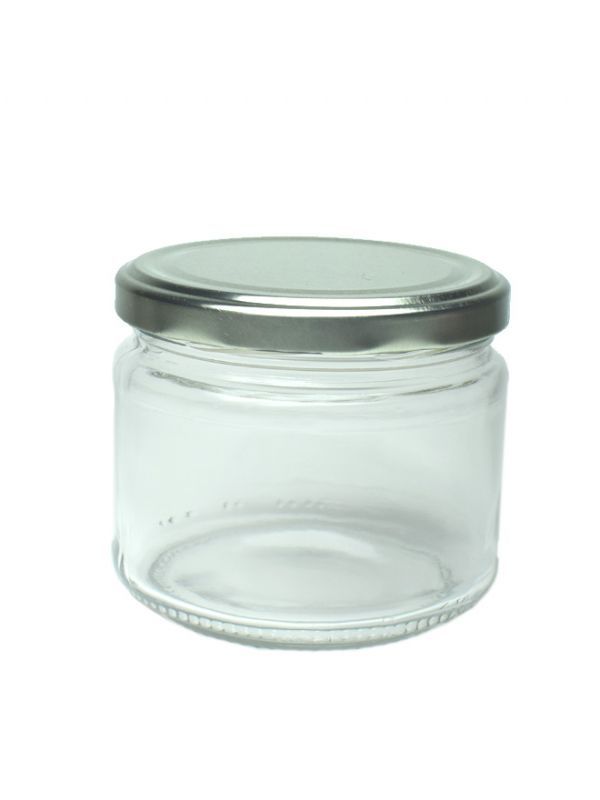 Jam Jars Round Glass Dip 300ml (x36) with Silver Lids
