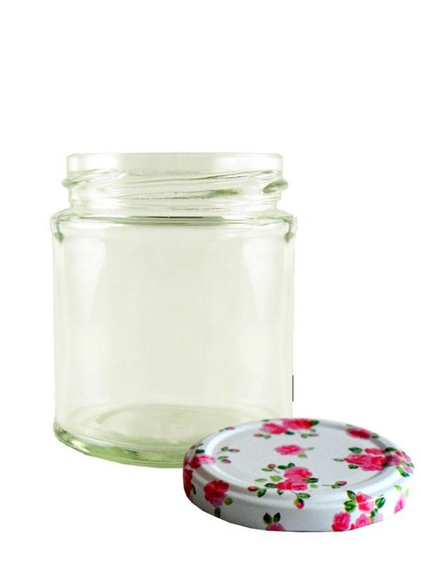 Jam Jars Round Glass 190ml (x512) Floral Rose Lids