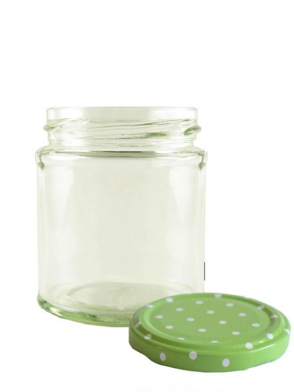 Jam Jars Round Glass 190ml (x32) Green Spot Lids