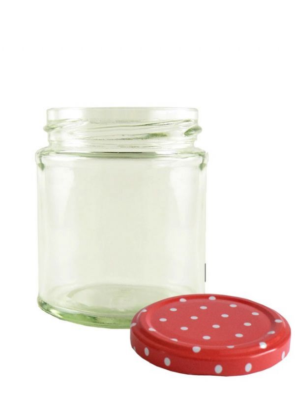 Jam Jars Round Glass 190ml (x128) Red Spot Lids 1