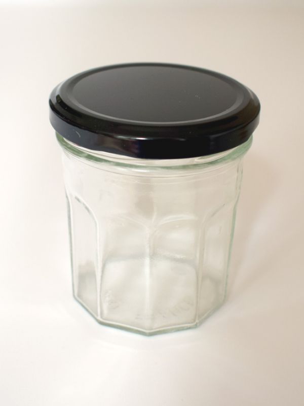 Jam Jars Facetted Glass 200ml (x128) Black Lids 2