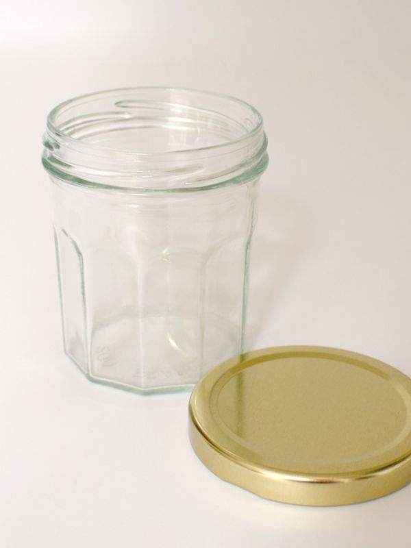 Jam Jars Facetted Glass 200ml (x128) Gold Lids 1