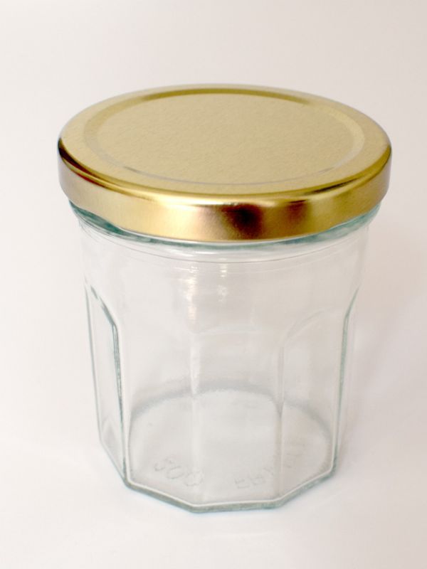 Jam Jars Facetted Glass 200ml (x32) Gold Lids 2