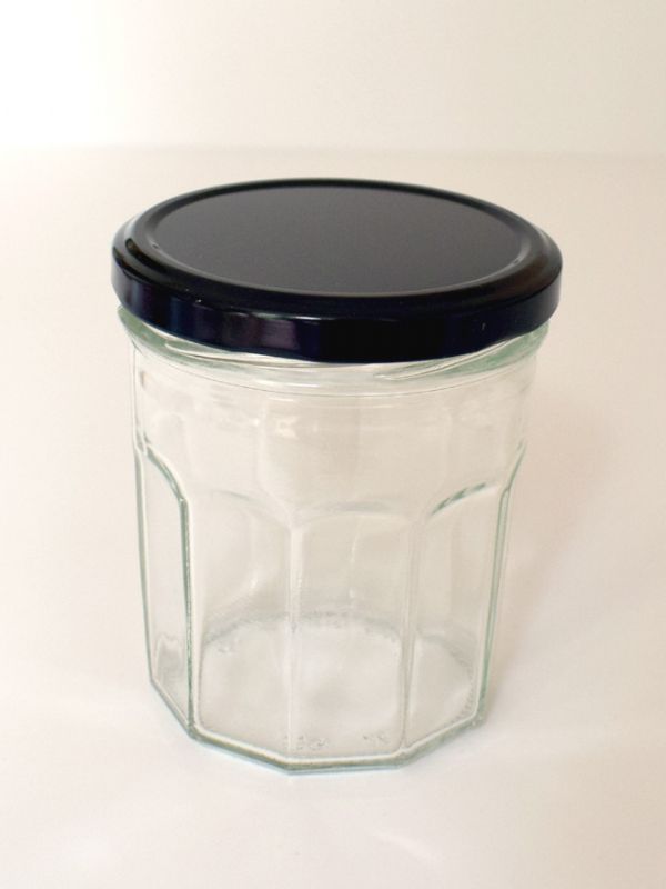 Jam Jars Facetted Glass 324ml (x72) Black Lids 2