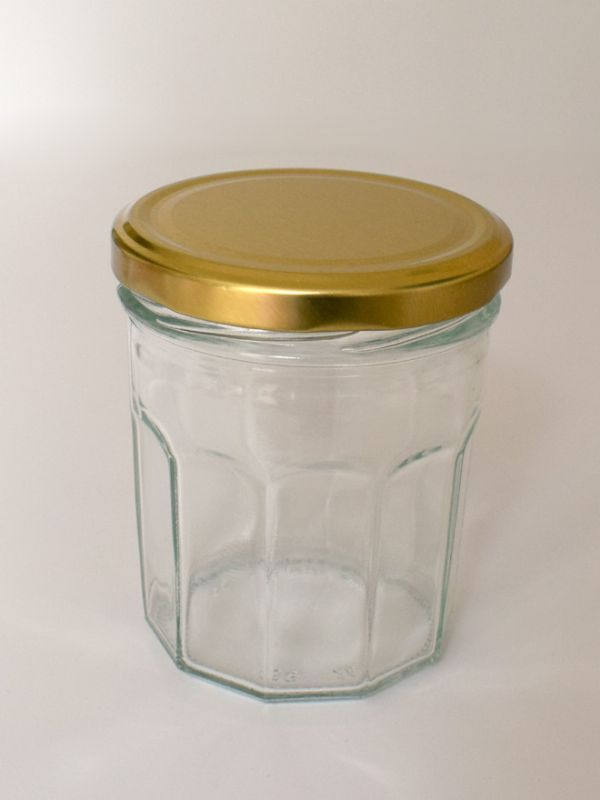 Jam Jars Facetted Glass 324ml (x288) Gold Lids 2