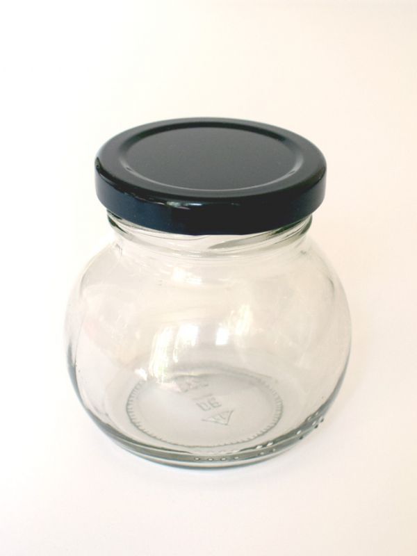 Jam Jars Globe Glass 212ml (x32) Black Lids Round Jam Jars Glass