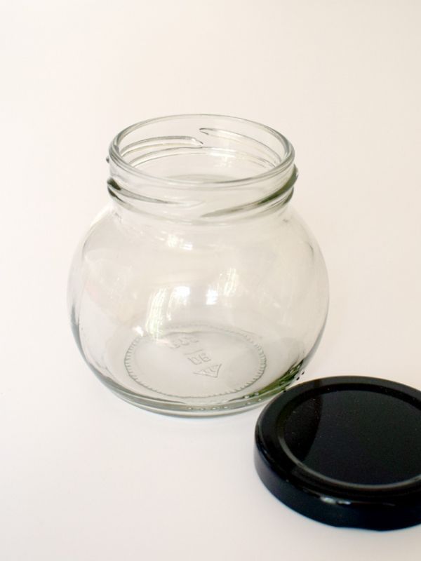 Jam Jars Globe Glass 212ml (x32) Black Lids Round Jam Jars Glass