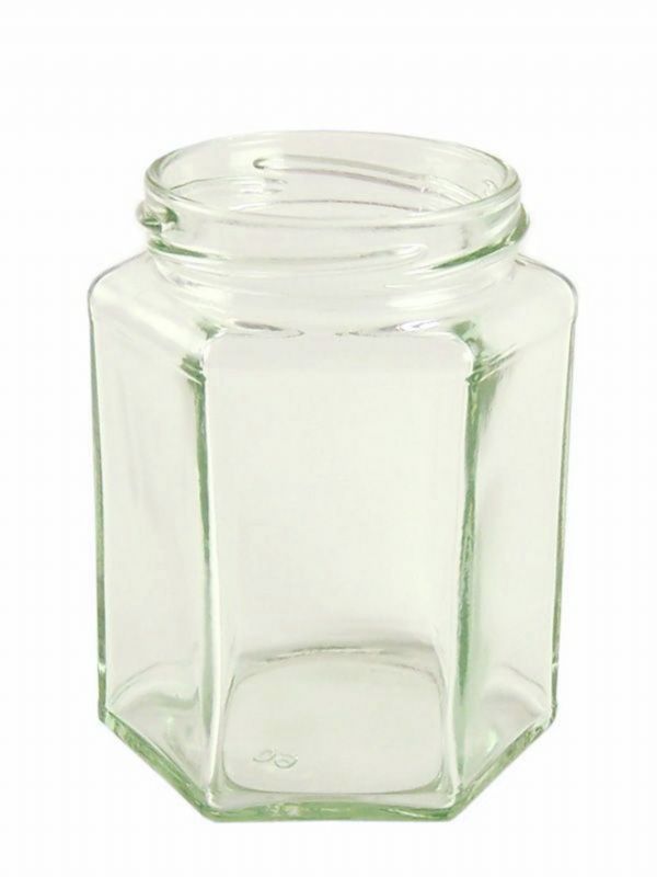 Jam Jars Hexagonal Glass 280ml (x1710) with Green Spot Lids