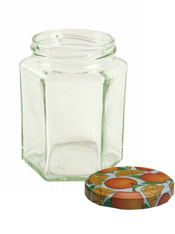Jam Jars Hexagonal Glass 280ml x128 Marmalade Lids