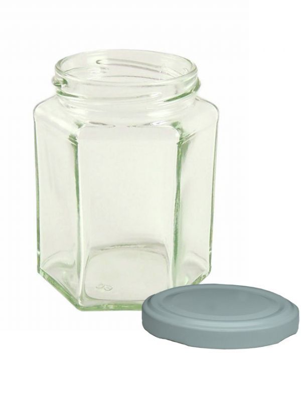 Jam Jars Hexagonal Glass 280ml x128 White Lids