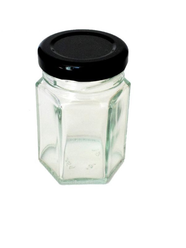 Jam Jars Hexagonal Glass 55ml (x50) Black Lids 2