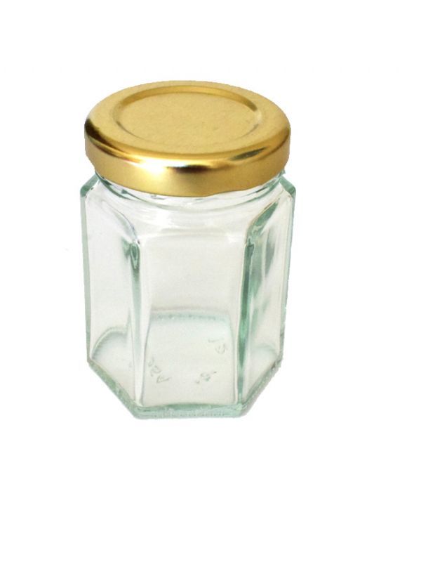 Jam Jars Hexagonal Glass 55ml (x50) Gold Lids 2