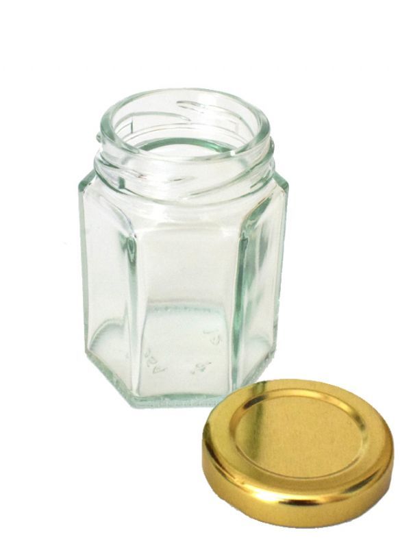 Jam Jars Hexagonal Glass 55ml (x50) Gold Lids 1