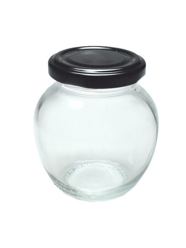 Food Jar Round Glass Pallina 210ml (x1872) with Black Lids