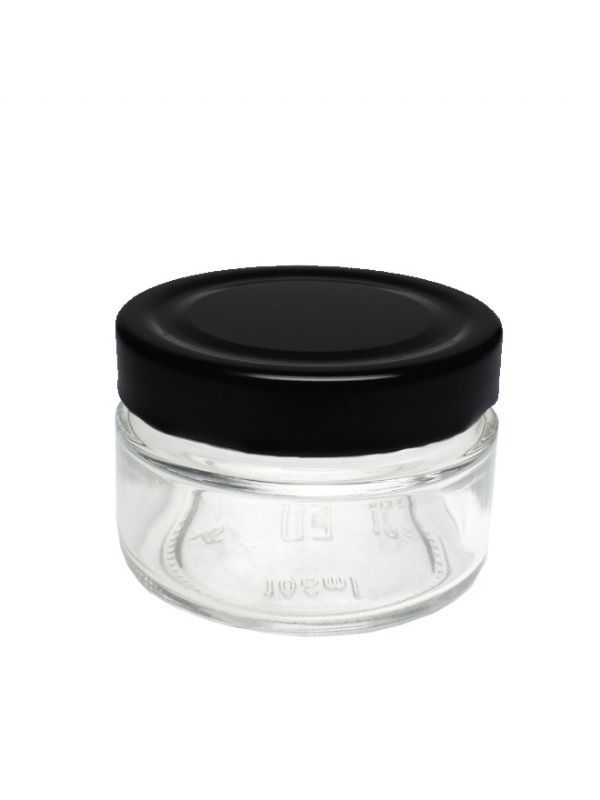 Jar Round Glass Perfecto 106ml (x256) with Black Deep Lids 1
