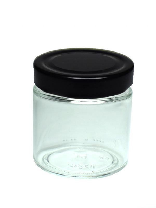 Jar Round Glass Perfecto 212ml (x32) with Black Deep Lids 1