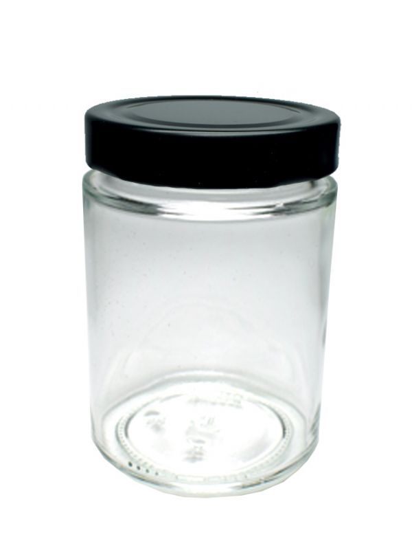 Jar Round Glass Perfecto 314ml (x128) with Black Deep Lids 1