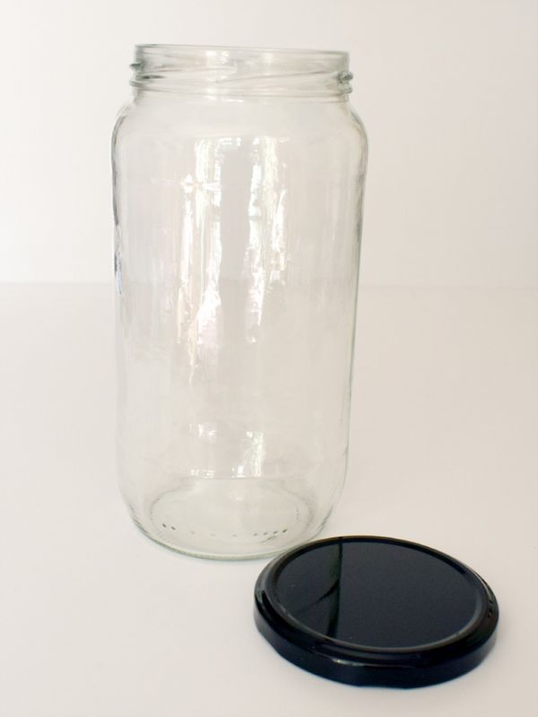 Jam Jars Round Glass 1062ml (x36) Black Button Lids 1