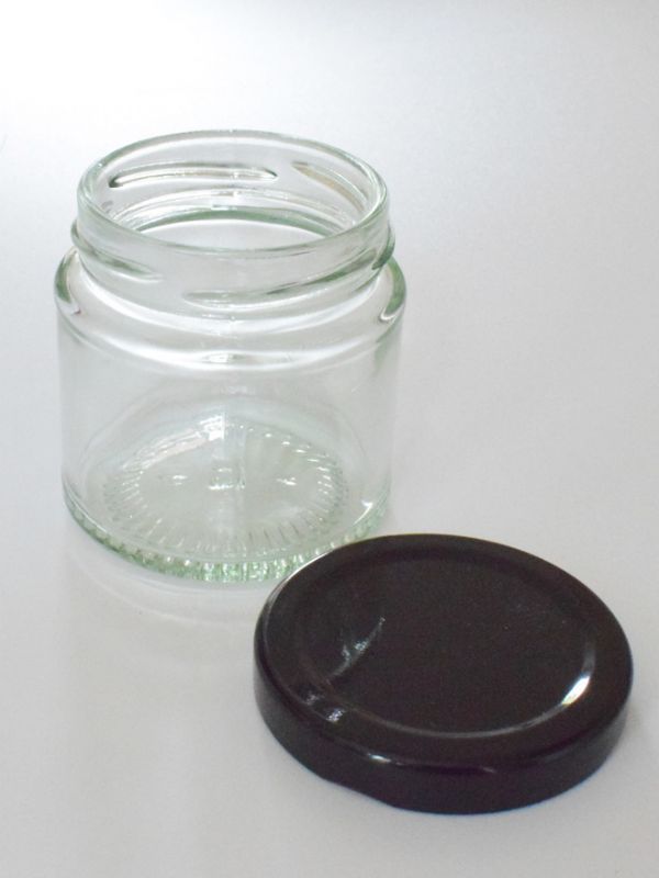 Jam Jars Round Glass 125ml (x128) Black Lids Round Jam Jars Glass