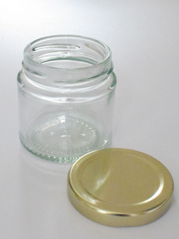 Jam Jars Round Glass 125ml (x128) Gold Lids Round Jam Jars Glass