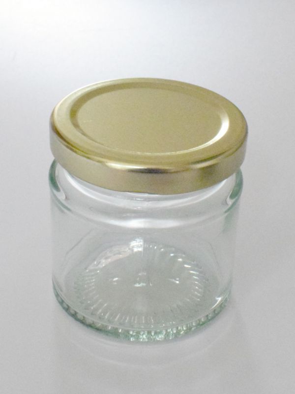 Jam Jars Round Glass 125ml (x128) Gold Lids Round Jam Jars Glass