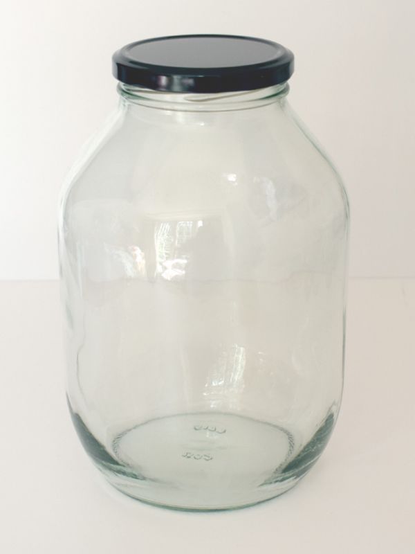 Jar Round Glass Half Gallon 2200ml (x8) Black Lid 2