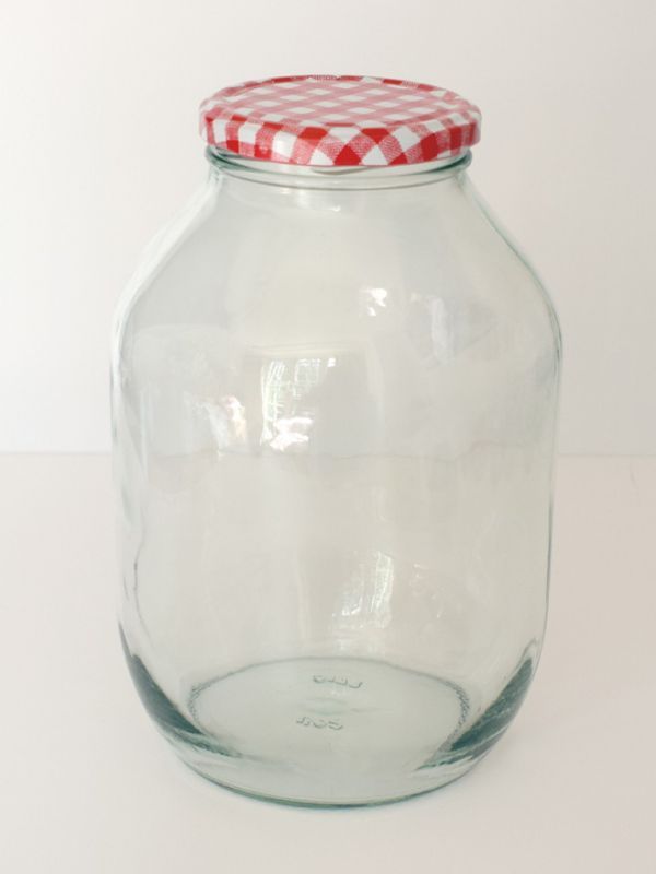 Jar Round Glass Half Gallon 2200ml (x16) Red Gingham Lid 1