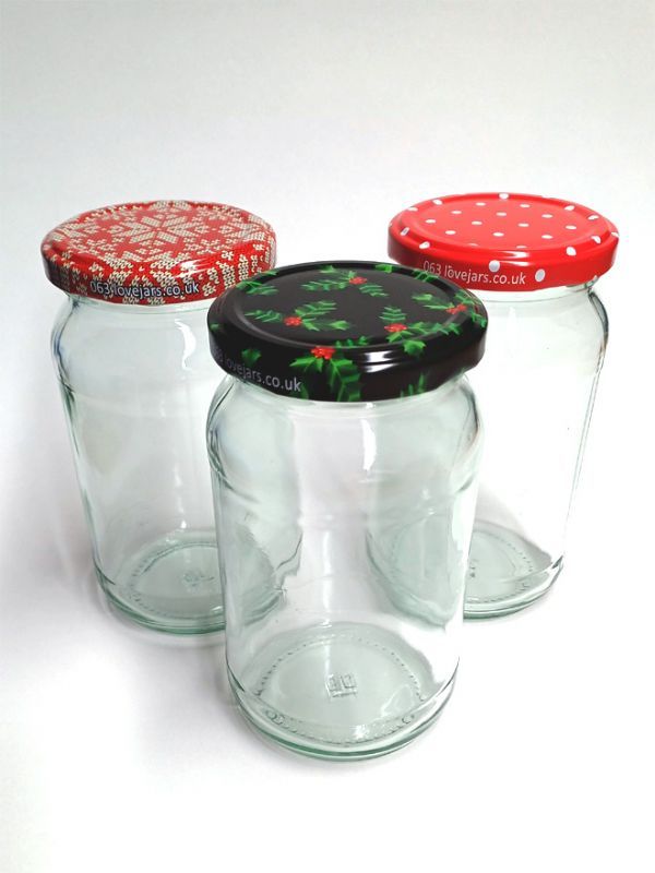 Jam Jars Round Glass 370ml BOGOF with Festive Trio Lids