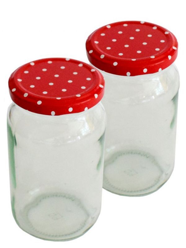 Jam Jars Round Glass 370ml BOGOF with Red Spot Lids