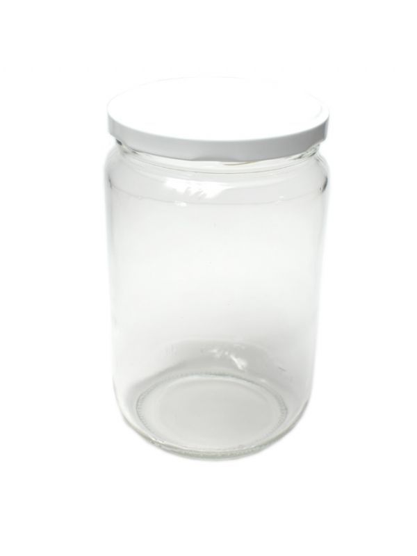 Jam Jars Round Glass 740ml/2lb (x9) White Lids