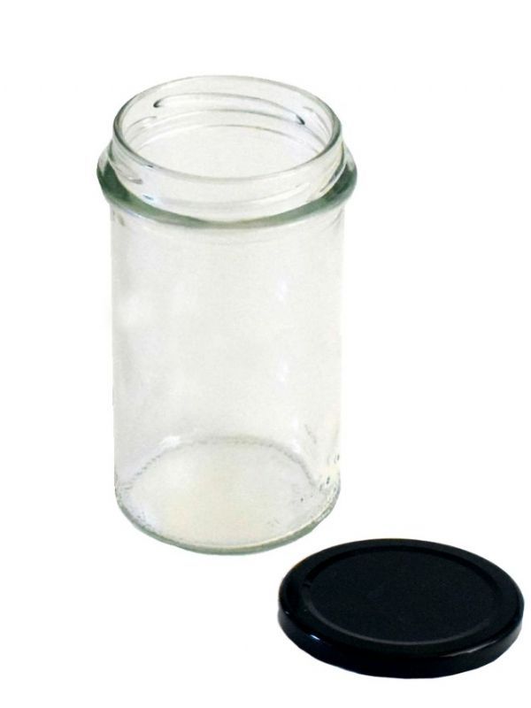Jam Jars Round Glass Bonta 277ml (x128) Black Lids 1