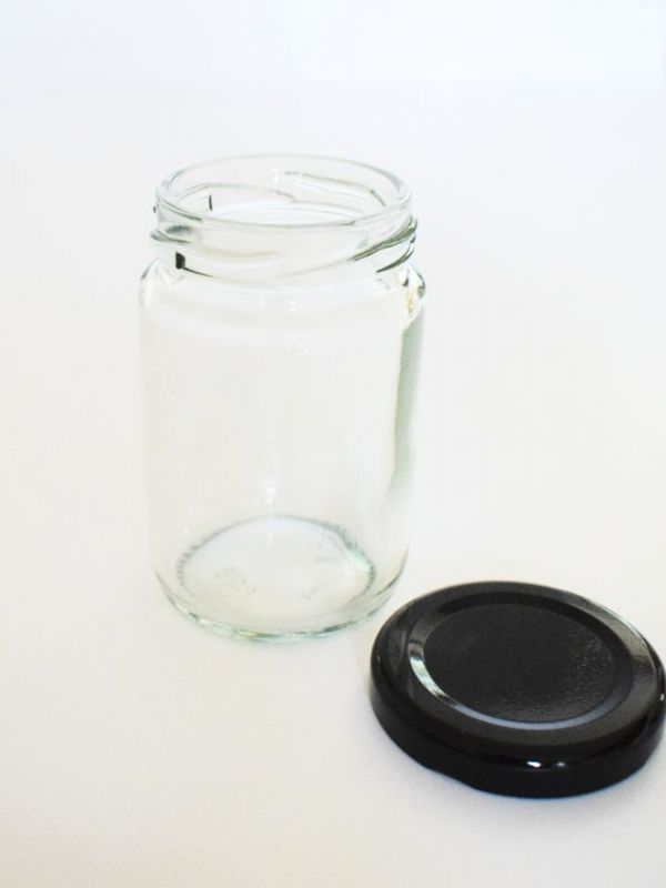 Jam Jars Round Glass 105ml (x50) Black Lids 1