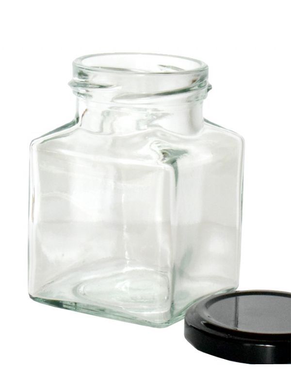 Jam Jars Square Glass 200ml (x256) with Black Lids 1