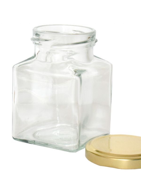 Jam Jars Square Glass 200ml (x256) with Gold Lids 1