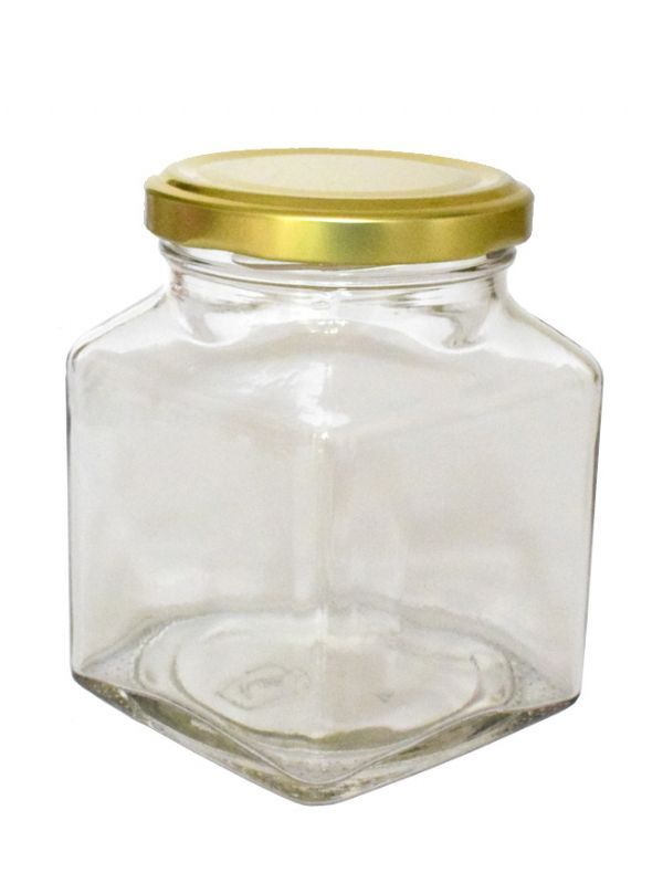 Jam Jars Square Glass 314ml (x32) with Gold Button Lids 2