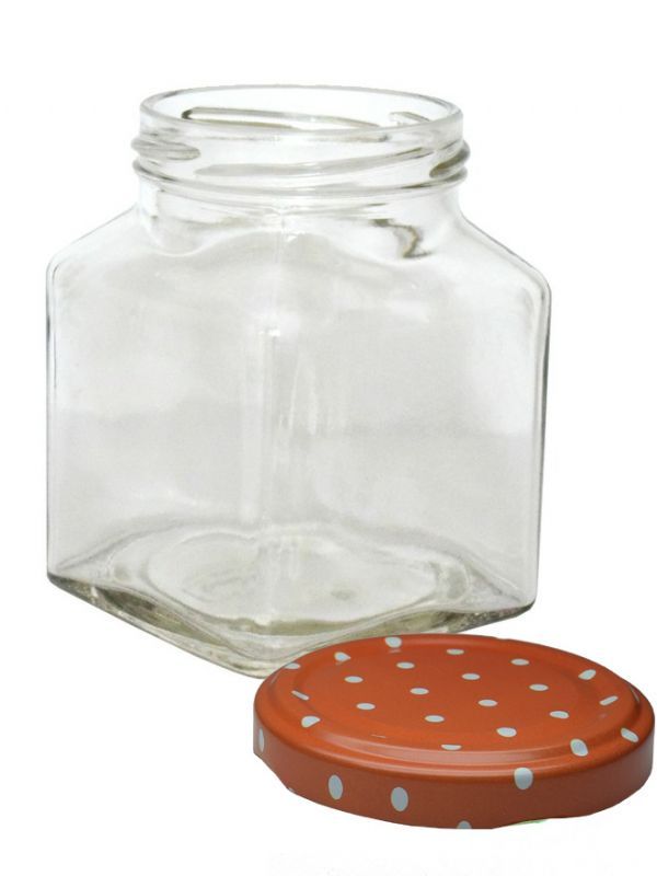 Jam Jars Square Glass 314ml (x128) with Marmalade Spot Lids