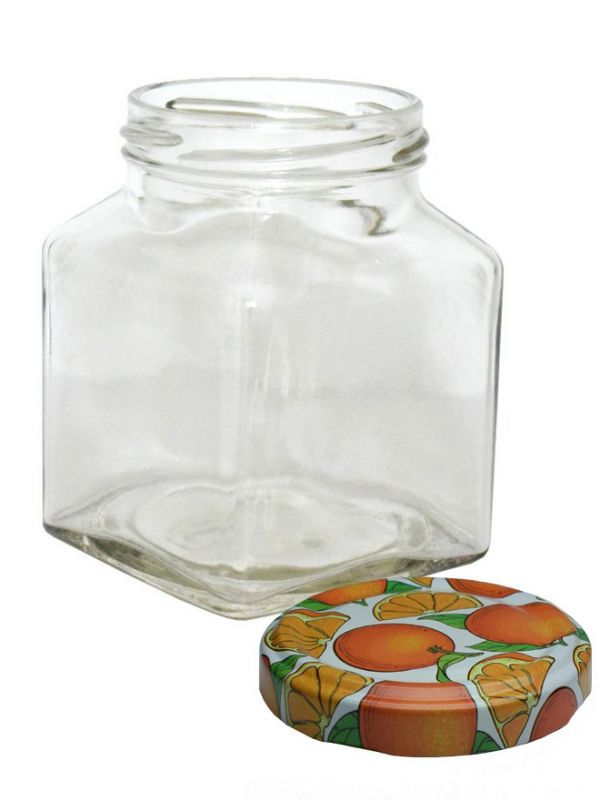 Jam Jars Square Glass 314ml (x32) with Marmalade Lids