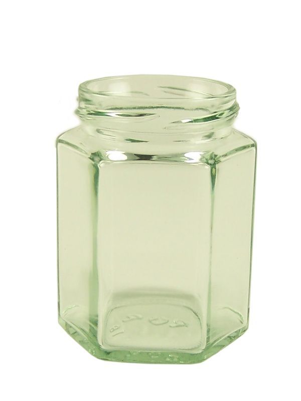 Food Jars Hexagonal Glass 190ml (x3990) with Black Lids